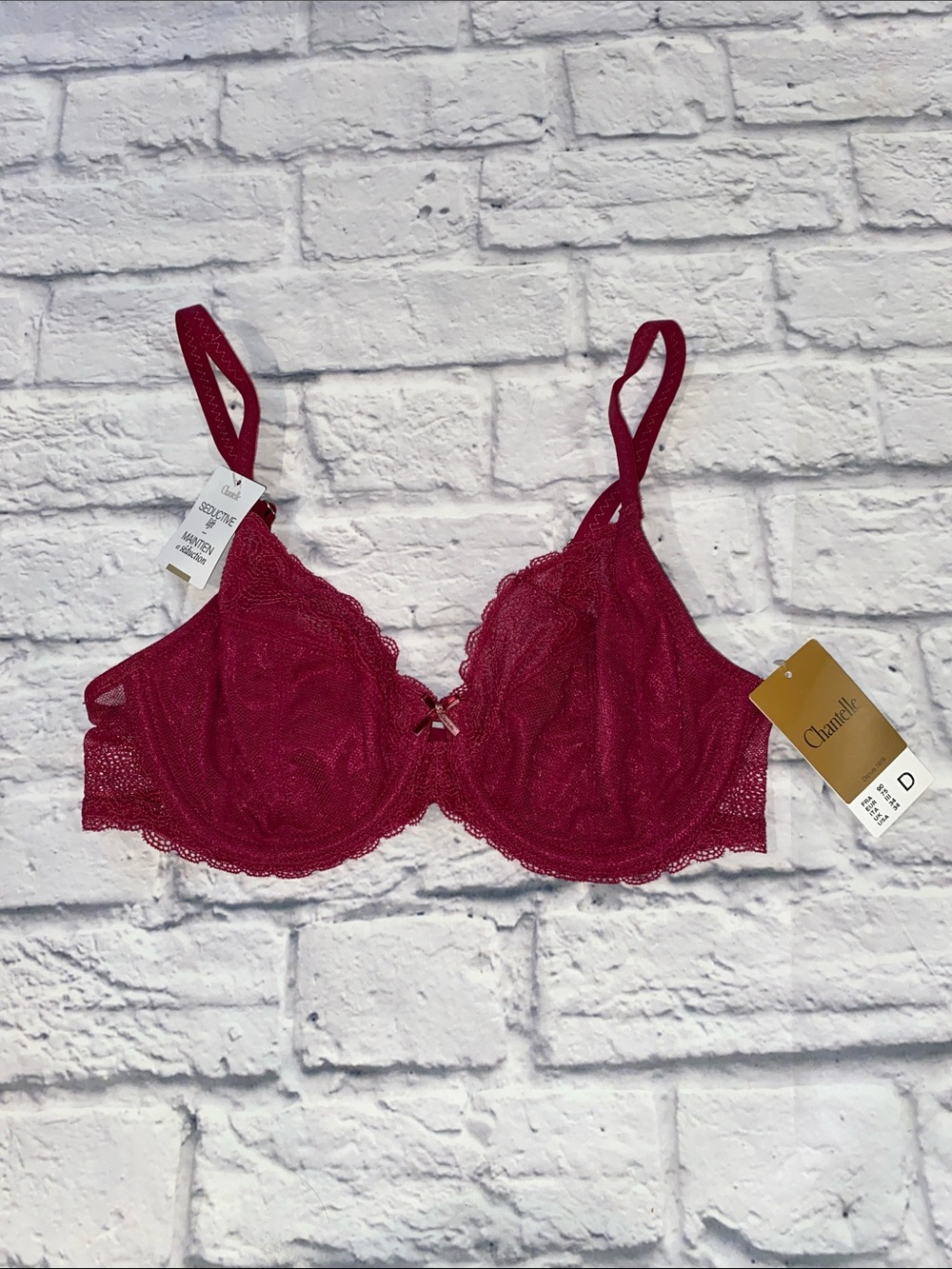 Chantelle Le Marais Lace Underwire Unlined Plunge Bra Raspberry Pink SZ 34D NWT